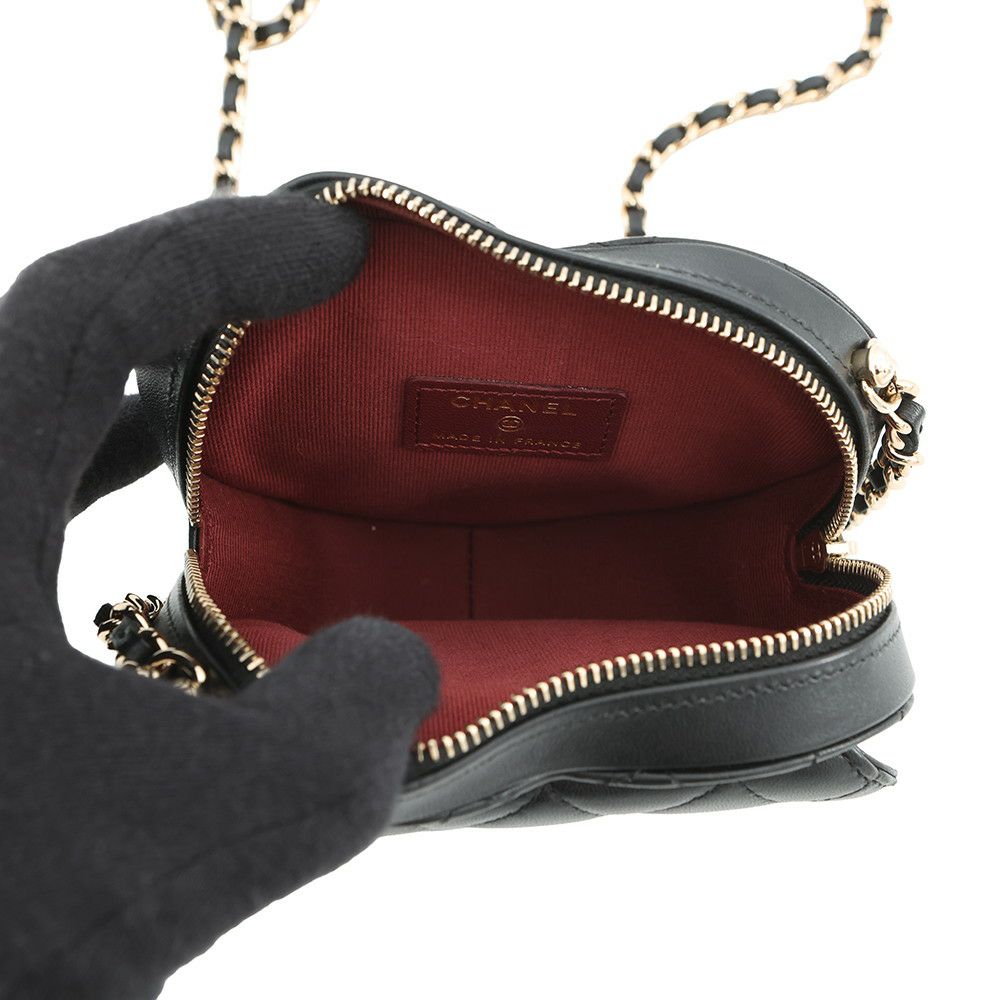 シャネル チェーンショルダーバッグ マトラッセ ココマーク ハート ラムスキン AP2784 CHANEL 黒