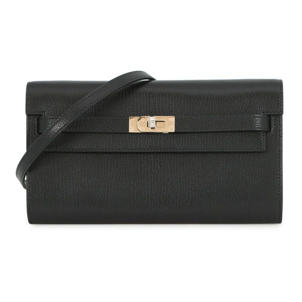 エルメス ケリーウォレット ロング トゥーゴー ブラック/エレクトラム金具 シェブルシャムキラ K刻印 HERMES 黒