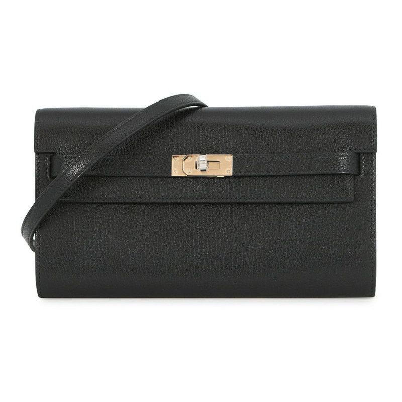 エルメス ケリーウォレット ロング トゥーゴー ブラック/エレクトラム金具 シェブルシャムキラ K刻印 HERMES 黒