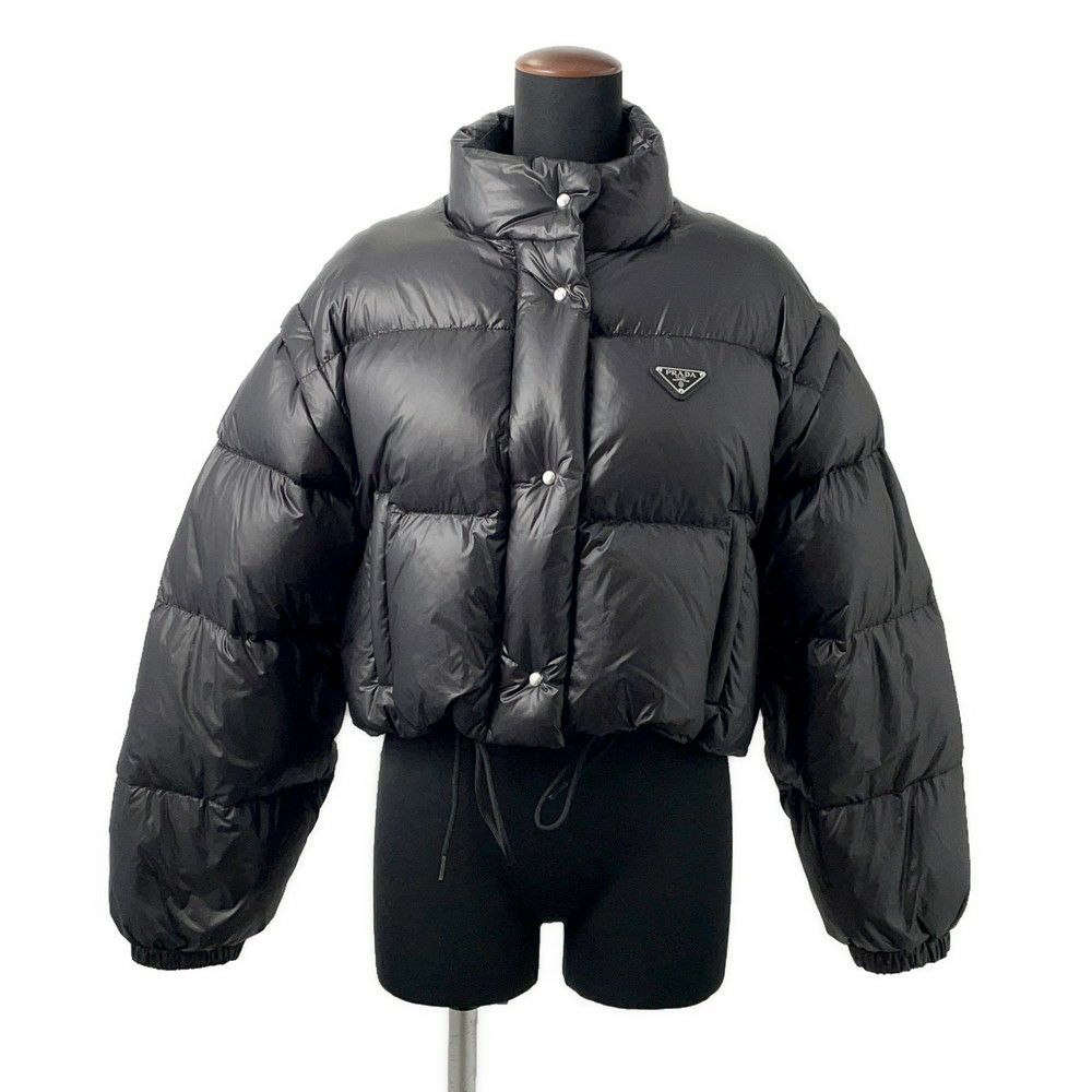 プラダ ダウンジャケット クロップド ベスト/ジャケット トライアングルロゴ レディースサイズ40 291805 PRADA アウター 黒