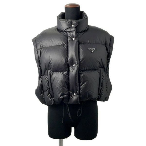 プラダ ダウンジャケット クロップド ベスト/ジャケット トライアングルロゴ レディースサイズ40 291805 PRADA アウター 黒