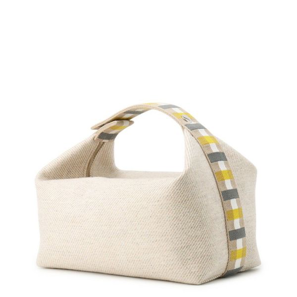 エルメス ポーチ ブリッド・ア・ブラック オ・カレ GM セーグル/シルバー金具 ウール HERMES