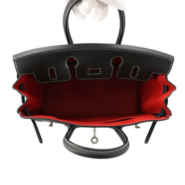 エルメス バーキン25 ブラック/ルージュカザック/マットシルバー金具 トゴ B刻印 HERMES Birkin ハンドバッグ SPO 黒