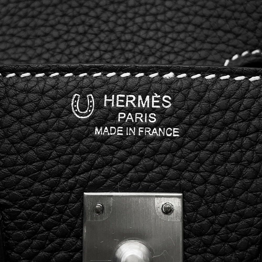 エルメス バーキン25 ブラック/ルージュカザック/マットシルバー金具 トゴ B刻印 HERMES Birkin ハンドバッグ SPO 黒