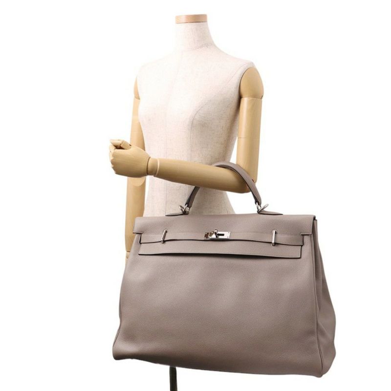 エルメス ハンドバッグ ケリー50 ヴォヤージュ グリアスファルト/シルバー金具 トリヨンノビーヨ Z刻印 2wayショルダー