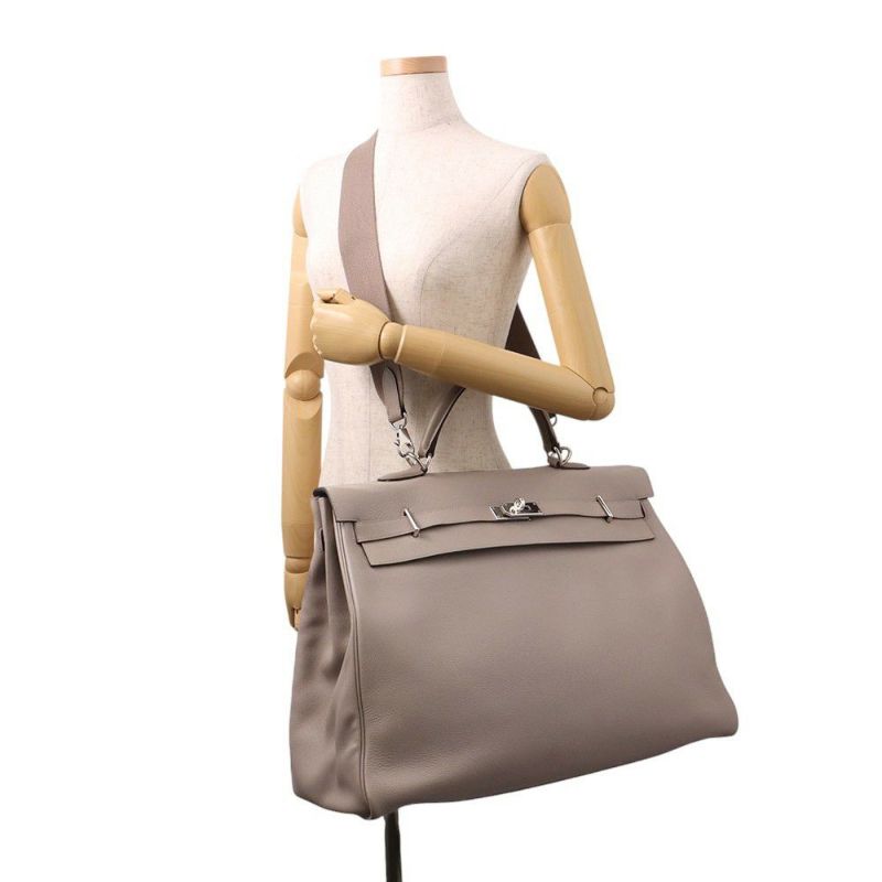 エルメス ハンドバッグ ケリー50 ヴォヤージュ グリアスファルト/シルバー金具 トリヨンノビーヨ Z刻印 2wayショルダー