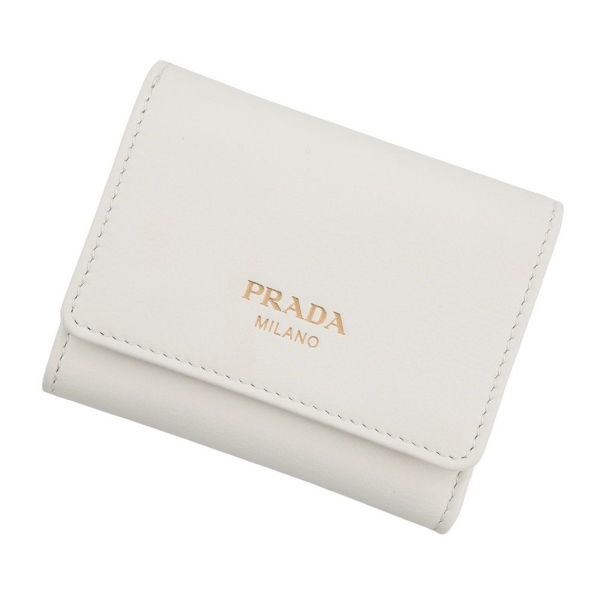 プラダ 三つ折り財布 ロゴ レザー 1MH043 PRADA 財布 白