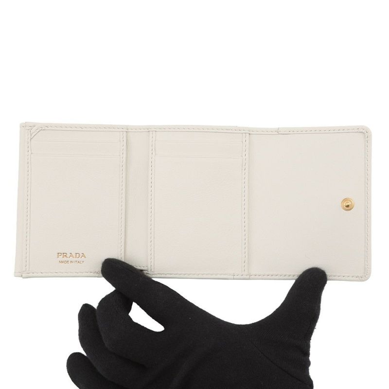 プラダ 三つ折り財布 ロゴ レザー 1MH043 PRADA 財布 白