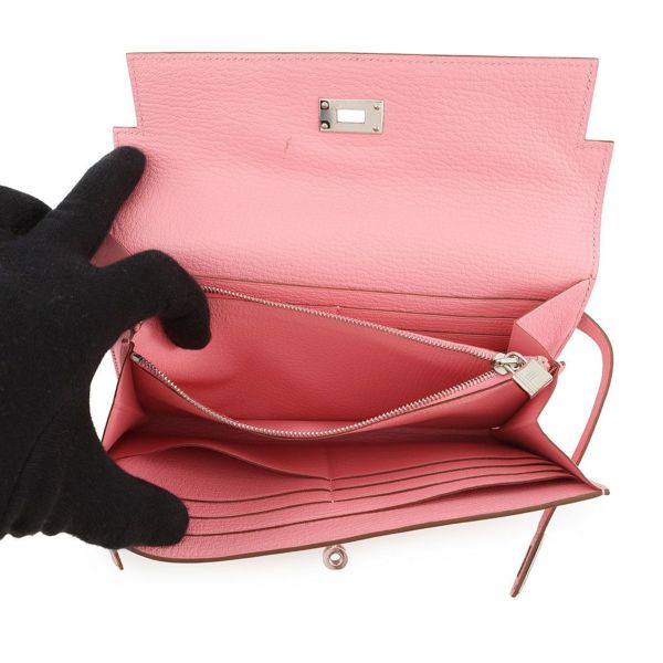 エルメス 長財布 ケリーウォレット ロング ローズコンフェッティ/シルバー金具 シェブルミゾル R刻印 HERMES シェーブル