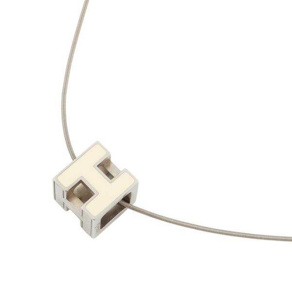 エルメス ネックレス カージュドアッシュ H キューブ アイボリー/シルバー金具 HERMES アクセサリー