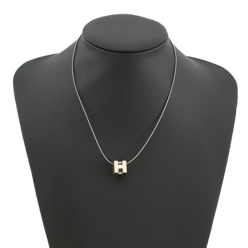 エルメス ネックレス カージュドアッシュ H キューブ アイボリー/シルバー金具 HERMES アクセサリー