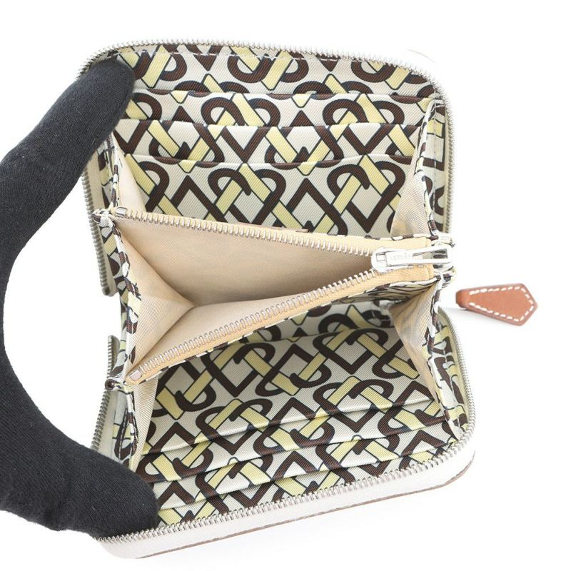 エルメス コインケース アザップコンパクト シルクイン クレ/シルバー金具 エプソン K刻印