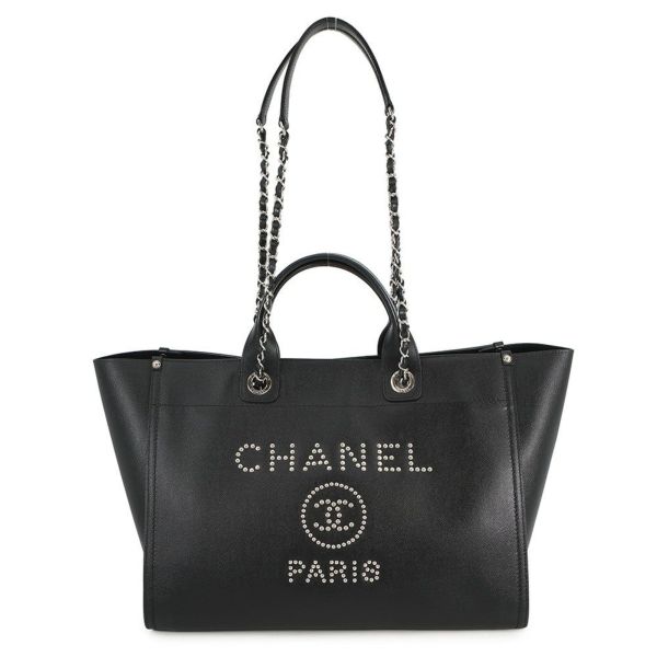 シャネル トートバッグ ドーヴィル ショッピングバッグ ココマーク スタッズ A57069 CHANEL 2way 黒