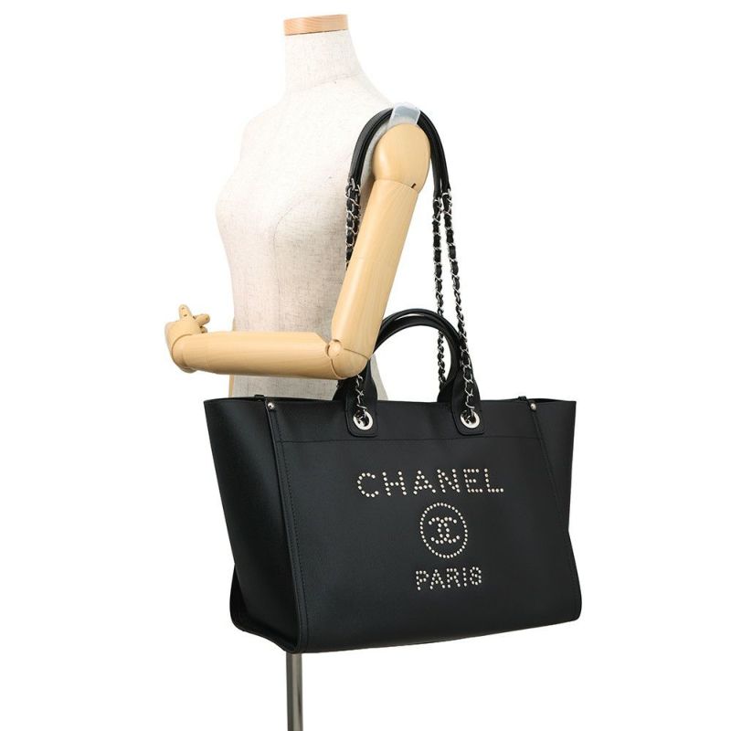 シャネル トートバッグ ドーヴィル ショッピングバッグ ココマーク スタッズ A57069 CHANEL 2way 黒