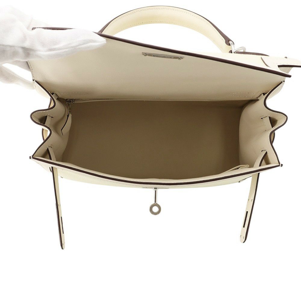 エルメス ハンドバッグ ケリー28 外縫い ナタ/ジョーヌシトロン/シルバー金具 トワルアッシュ/スイフト U刻印 2wayショルダー