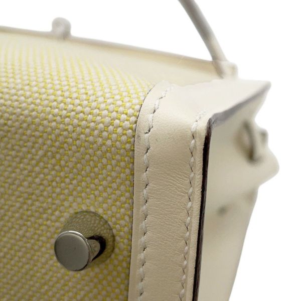 エルメス ハンドバッグ ケリー28 外縫い ナタ/ジョーヌシトロン/シルバー金具 トワルアッシュ/スイフト U刻印 2wayショルダー