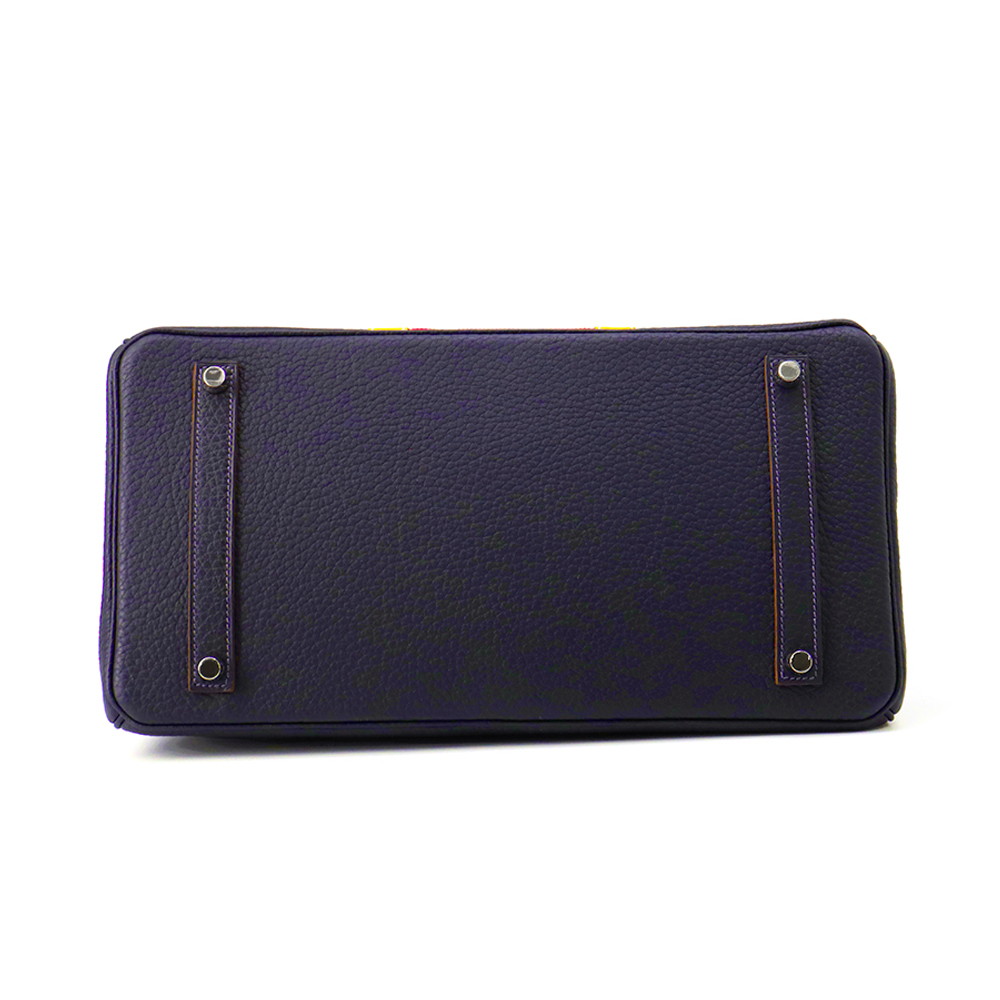 エルメス バーキン35 クラブ ブルーインディゴ/ルージュカザック/フォーブ/シルバー金具 フィヨルド/ヴォーバレニア/オットマン □Q刻印 HERMES Birkin