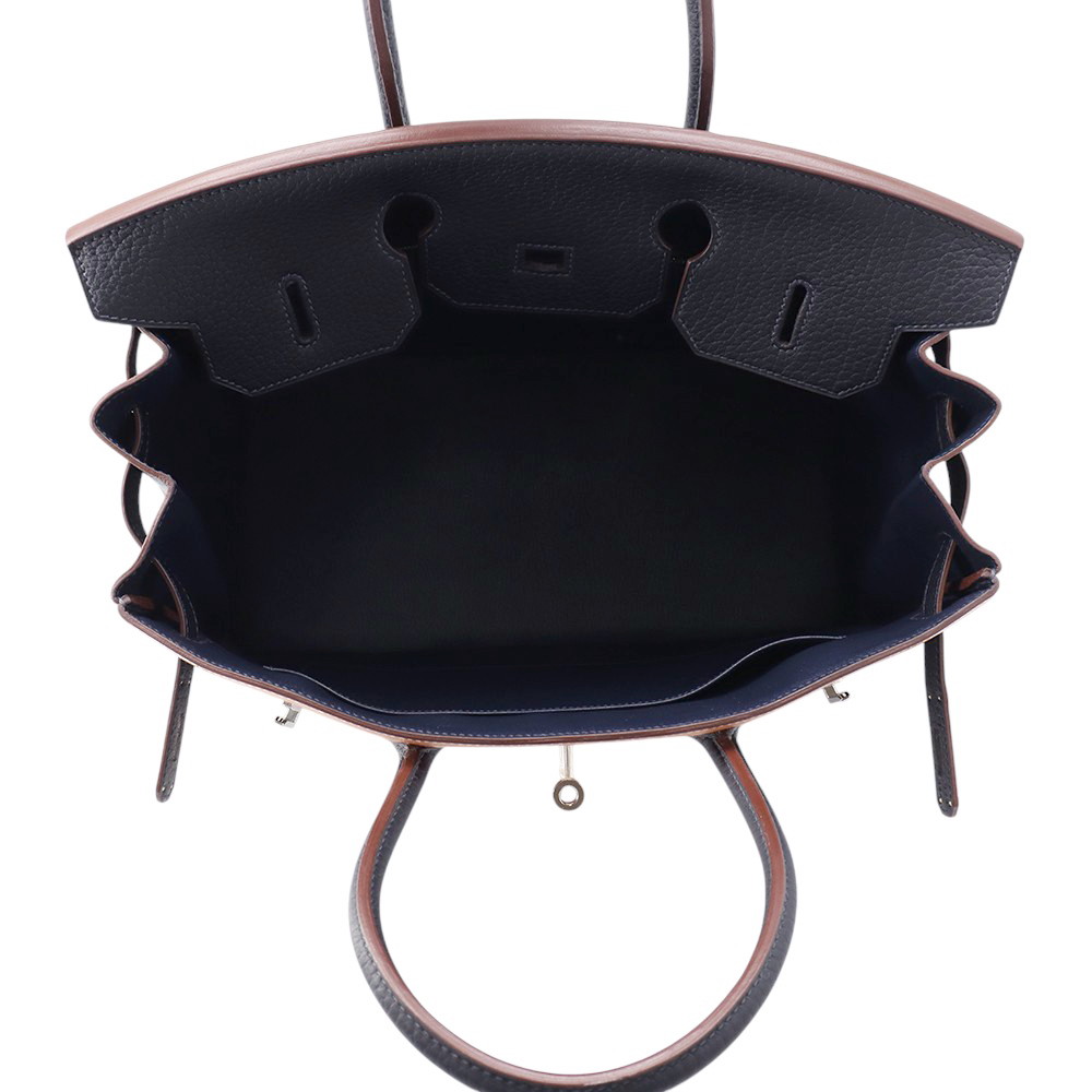 エルメス バーキン35 クラブ ブルーインディゴ/ルージュカザック/フォーブ/シルバー金具 フィヨルド/ヴォーバレニア/オットマン □Q刻印 HERMES Birkin