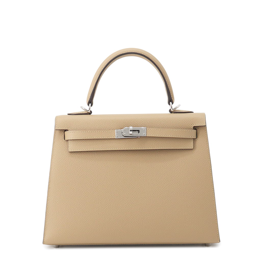 エルメス ハンドバッグ ケリー25 外縫い プシエール/シルバー金具 エプソン K刻印 2wayショルダー