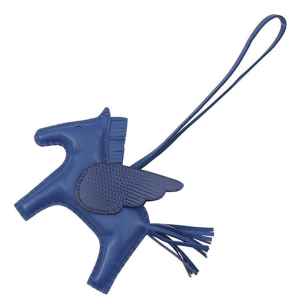 エルメス バッグチャーム ロデオ ペガサス タッチ ブルーフランス ラムスキン/リザード U刻印