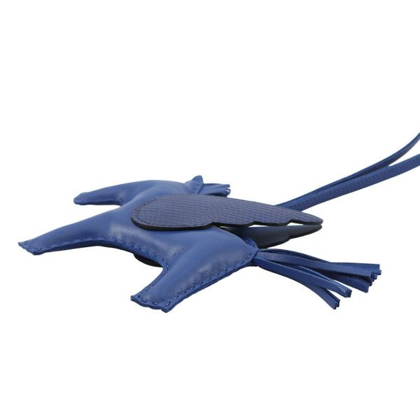 エルメス バッグチャーム ロデオ ペガサス タッチ ブルーフランス ラムスキン/リザード U刻印