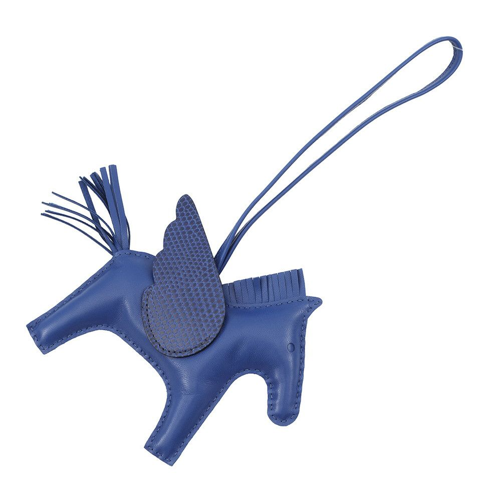 エルメス バッグチャーム ロデオ ペガサス タッチ ブルーフランス ラムスキン/リザード U刻印