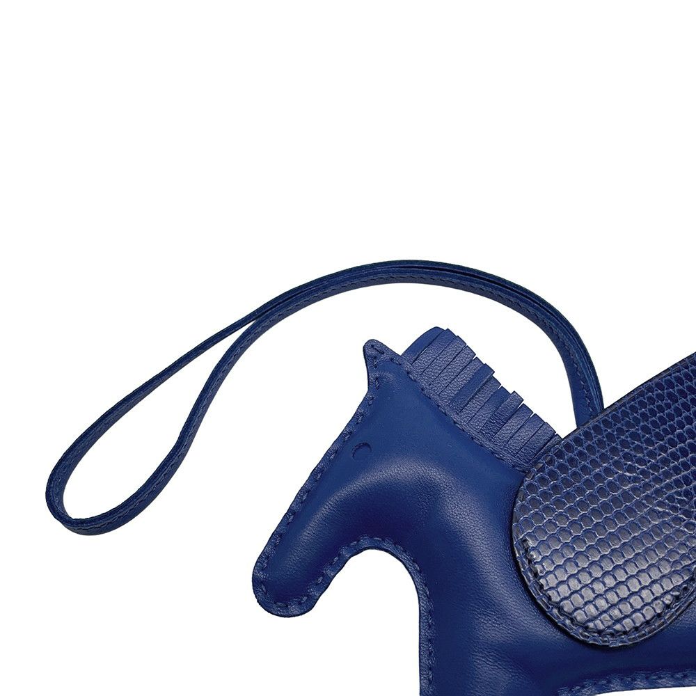 エルメス バッグチャーム ロデオ ペガサス タッチ ブルーフランス ラムスキン/リザード U刻印