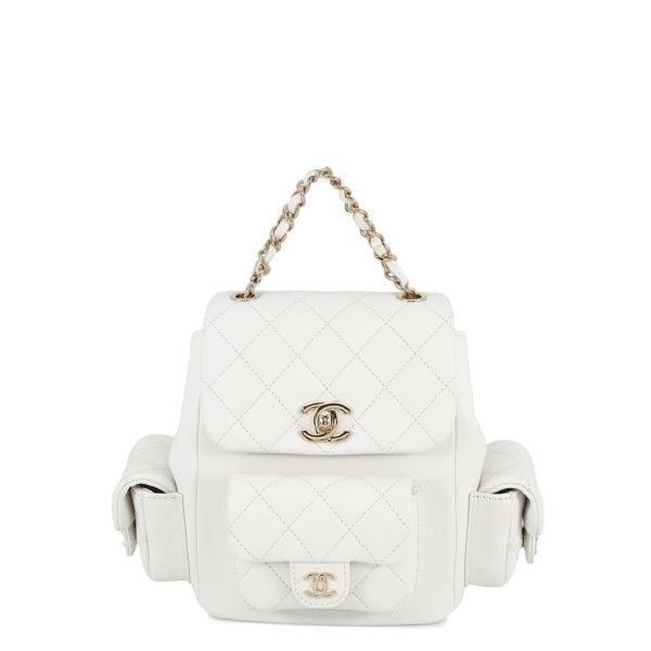 シャネル リュック マトラッセ ココマーク マルチポケット キャビアスキン AS4399 バックパック バッグ 白