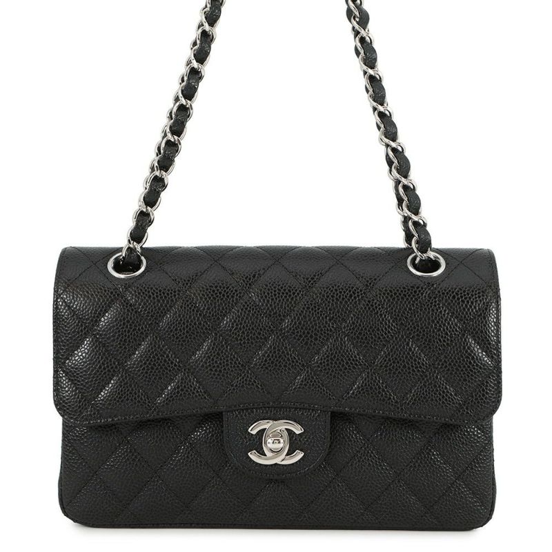シャネル チェーンショルダーバッグ マトラッセ23 ココマーク ダブルチェーン キャビアスキン A01113 CHANEL 黒
