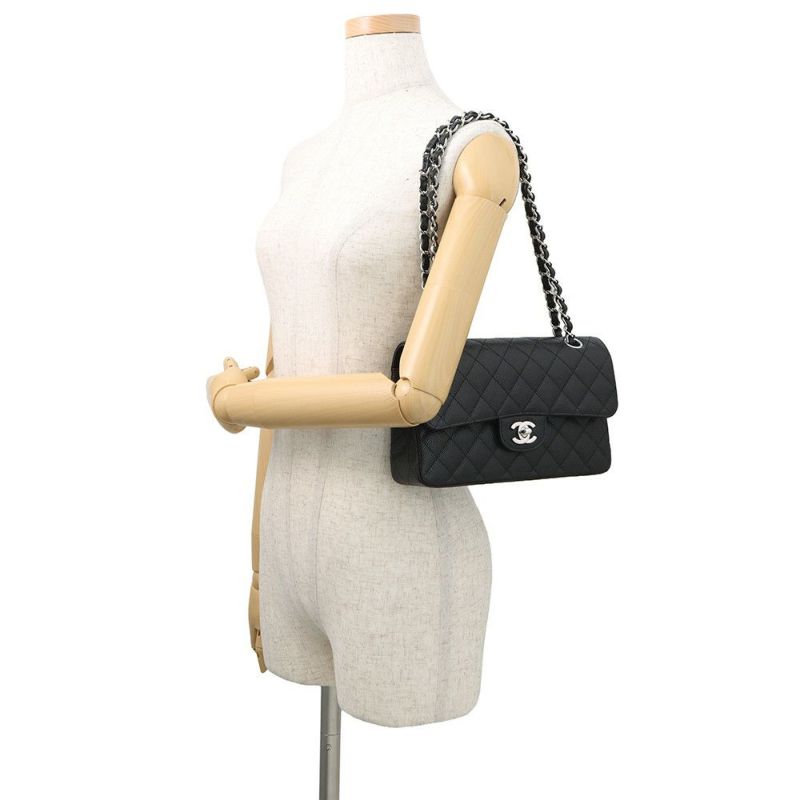 シャネル チェーンショルダーバッグ マトラッセ23 ココマーク ダブルチェーン キャビアスキン A01113 CHANEL 黒