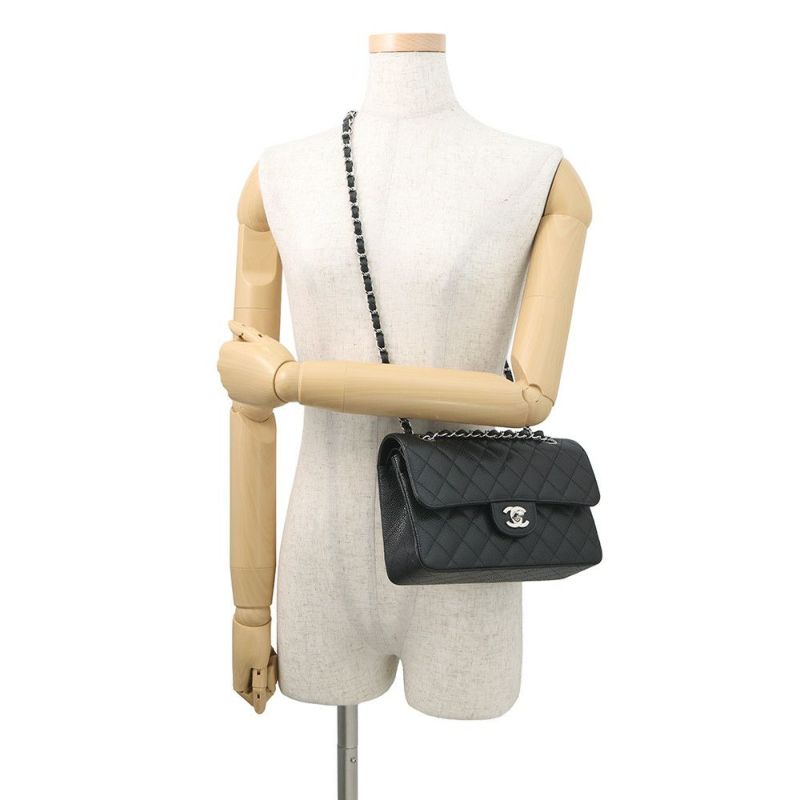 シャネル チェーンショルダーバッグ マトラッセ23 ココマーク ダブルチェーン キャビアスキン A01113 CHANEL 黒