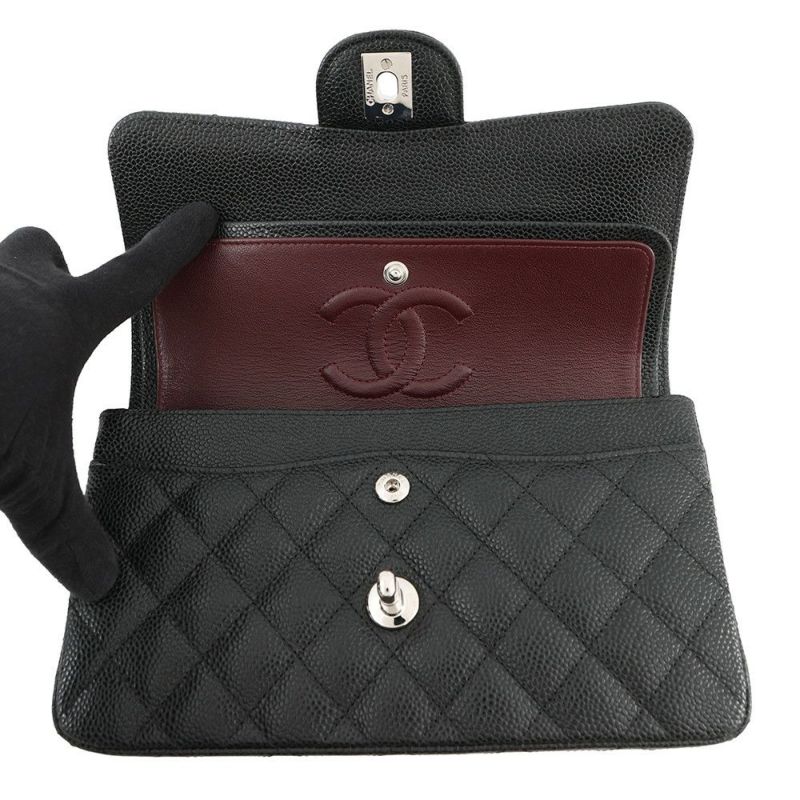 シャネル チェーンショルダーバッグ マトラッセ23 ココマーク ダブルチェーン キャビアスキン A01113 CHANEL 黒
