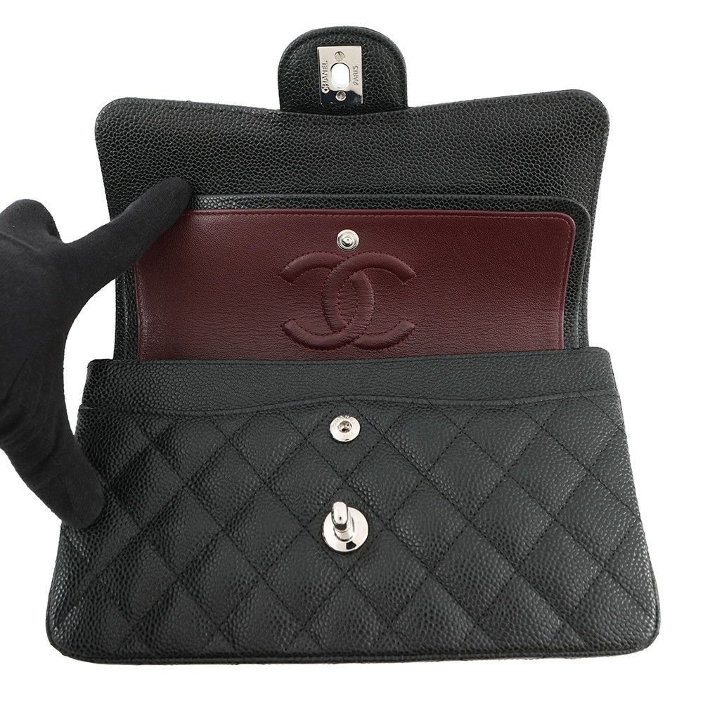 シャネル チェーンショルダーバッグ マトラッセ23 ココマーク ダブルチェーン キャビアスキン A01113 CHANEL 黒