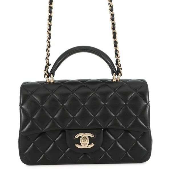 シャネル チェーンショルダーバッグ マトラッセ ココマーク トップハンドル ミニ ラムスキン AS2431 CHANEL 黒