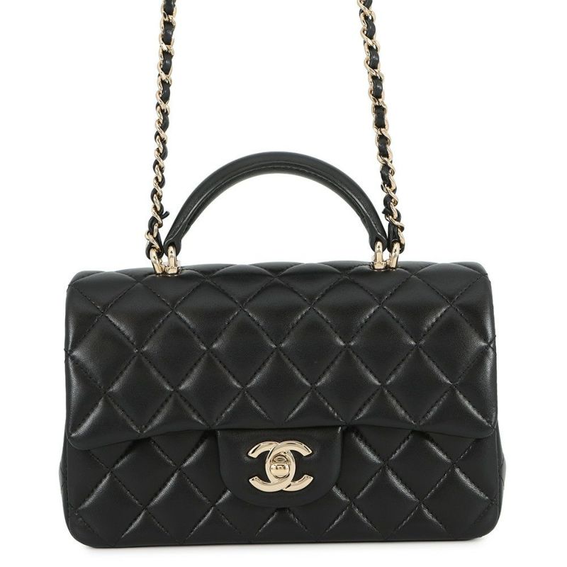 シャネル チェーンショルダーバッグ マトラッセ ココマーク トップハンドル ミニ ラムスキン AS2431 CHANEL 黒