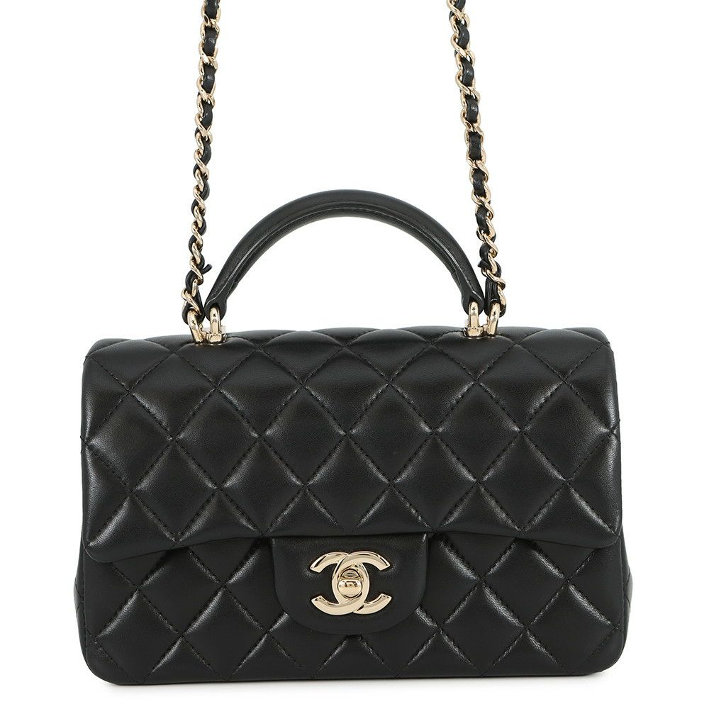 シャネル チェーンショルダーバッグ マトラッセ ココマーク トップハンドル ミニ ラムスキン AS2431 CHANEL 黒