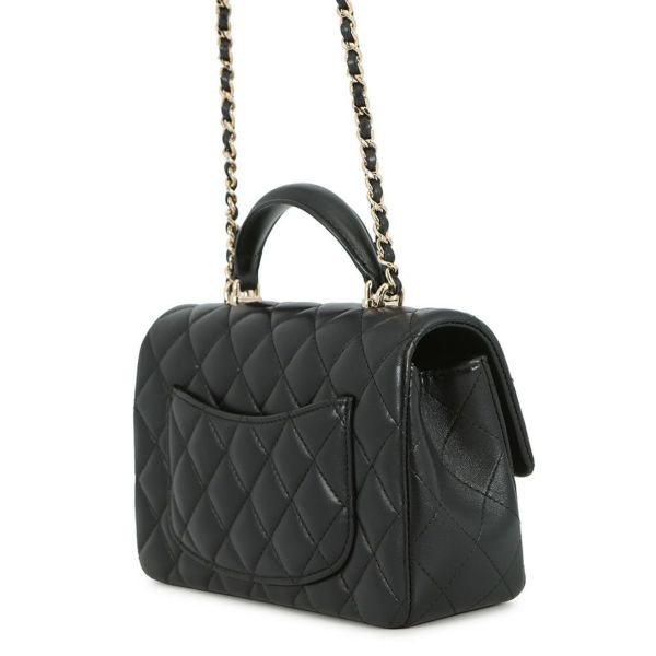 シャネル チェーンショルダーバッグ マトラッセ ココマーク トップハンドル ミニ ラムスキン AS2431 CHANEL 黒