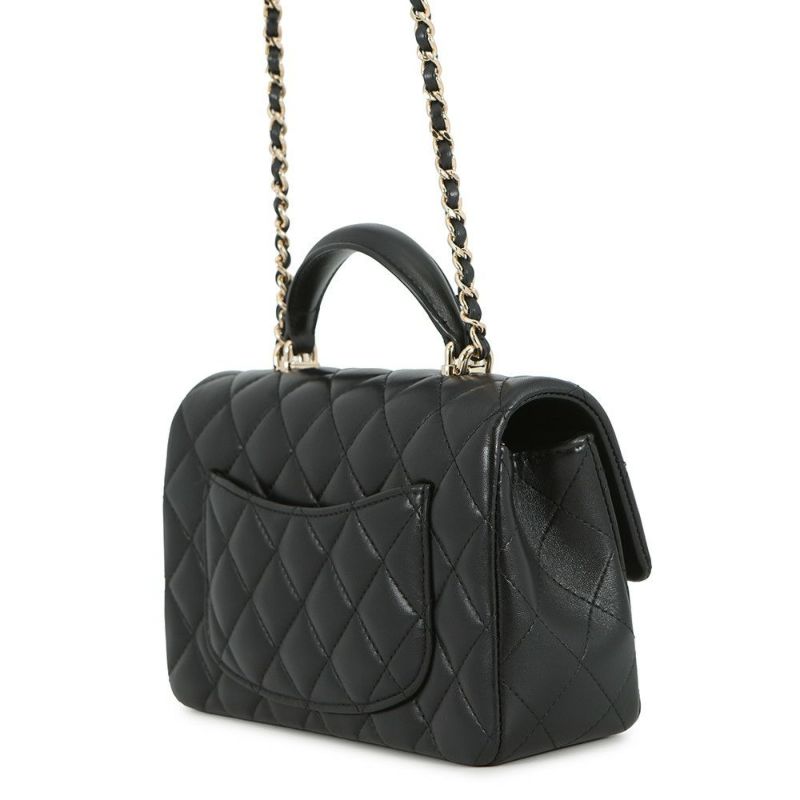 シャネル チェーンショルダーバッグ マトラッセ ココマーク トップハンドル ミニ ラムスキン AS2431 CHANEL 黒