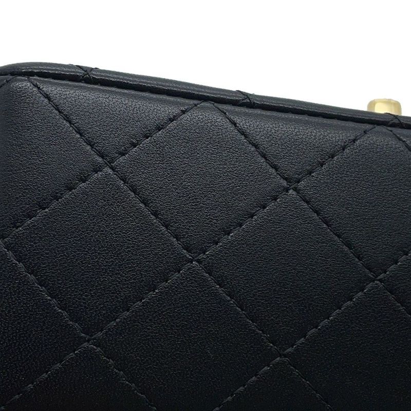 シャネル チェーンショルダーバッグ マトラッセ ココマーク トップハンドル ミニ ラムスキン AS2431 CHANEL 黒